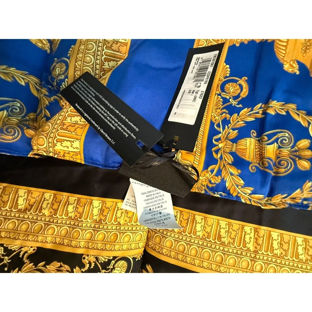 Versace Barocco Reversible Comforter Blue Black Gold Medusa Made in Italy NEW